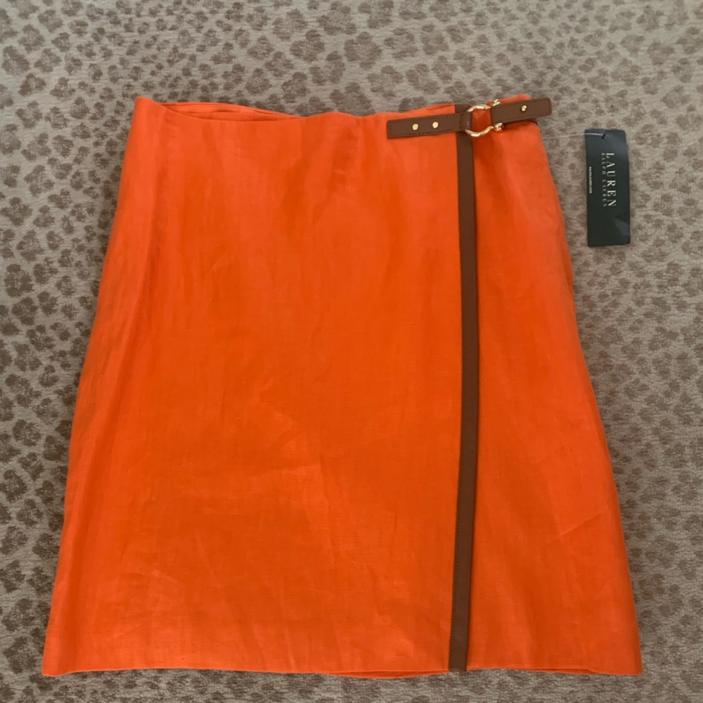 Ralph Lauren Skirt with leather trim and gold tone Equestrian harness